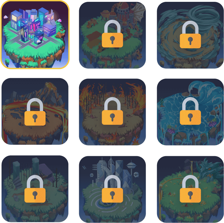 A grid of nine skylands